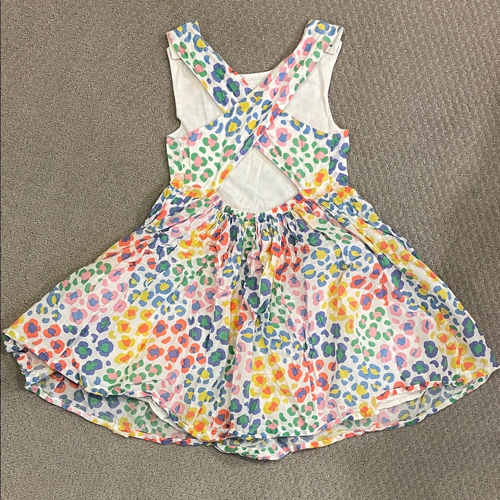 Mini Boden Multi-Color Leopard Print Crossback Dress - White Base